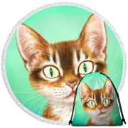 Cute Painted Cat Handsome Ginger Kitten Round Beach Towel
