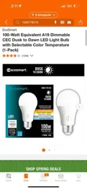 EcoSmart 100-Watt Equivalent A19 Dimmable CEC Dusk to Dawn LED Light Bulb 6 pack