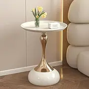 [mwpqbd] Light Luxury Coffee Table Living Room Metal Moving knickknacks Bedroom nightstand Creative Sofa Side Several Balconies Round Table Italian-Style Telephone Table (White)