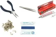 Bead Tip Kit - Pliers, Tweezers, Cement, 30 Bead Tips & Blue Bead Cord #8