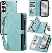 [TwoHead] for Samsung Galaxy S24 Plus Wallet Case with Card Holder, Detachable Magnetic Phone Case for S24 Plus,PU Leather All-Round Protective Phone Case Wallet with Wrist Strap,Blue