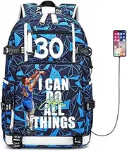 Basketball Player Curry Multifunction Backpack Travel Student Laptop Fans Bookbag For Men Women (Navy Blue - 1)