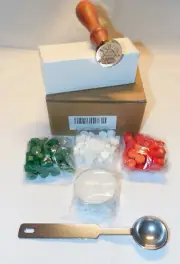 BELL Letter Wax Seal Stamp Kit Handle Candle Melting Spoon Red White Green Wax