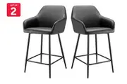 Ovela Set of 2 Paige Faux Leather Bar Stools (Black PU/Black)