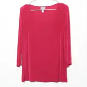 Chico's 3 Travelers Mauve Red Square Neck 3/4 Sleeve Acetate Tunic Top XL