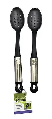 2 slotted spoons Gourmet Solutions plastic with metal handle loop end READ NEW
