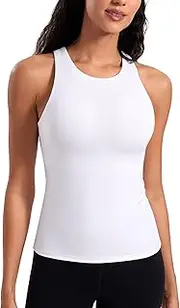[CRZ YOGA] Butterluxe Womens Racerback Workout Tank Top with Built in Shelf Bra - Padded High Neck Yoga Athletic Camisole