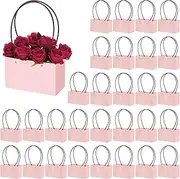 uxcell Flower Gift Box, 30 Pcs Paper Bouquet Flower Gift Bag with Handle Rectangular Tote Bag for Florist Wedding Party Birthdays Day Bridal Shower, Light Pink