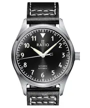 RATIO Skysurfer Pilot Black Sunray Dial Leather Automatic RTS305 200M Mens Watch
