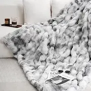 TARODEA Faux Fur Throw Blanket for Couch, Fuzzy Soft Plush Thick Bubble Blanket for Sofa Bedroom Living Room (Tie-dye Grey, 160x200 cm)