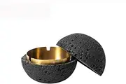 Ashtrays Cement Ball Shaped Ashtray Stainless Steel Liner Ashtray with Lid Portable Ashtray for Office Restaurant Verandahs Home Decorations Ash Trays Indoors(Black,Medium)