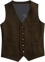 [HEYDHSDC] Men'S Business Silver Vest Jacket Slim Fit Prom Wool Blazer Double Breasted Waistcoat For Party Wedding Coffe Xs