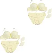 [WOFASHPURET] 2pcs Set Elegant Bra Set Push up Bra and Panties Yellow 75b Soft Bra for Girlfriend Mother