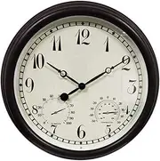 Outdoor Garden Wall Clock, 14 Inch Large Retro Thermometer and Hygrometer Weatherproof Clock Retro Garden Clock