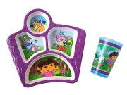 Dining Set 2 pc 4 Section Plate Tray + Cup DORA BOOTS NEW