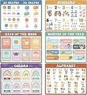 Educational Preschool Placemats for Kids Set of 6 Boho Toddler Plastic Placemat Reusable Washable Children Montessori Eat Table Mat for Homeschool Nursery Kindergarten Classroom Dining Table