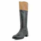 Franco Sarto Chip Black Leather / Brown Wide Calf Tall Riding Flat Comfort Boot
