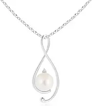 [Angara] Freshwater Cultured Pearl Infinity Pendant Necklace with Diamond in Sterling Silver/14ct Solid Gold for Women | June Birthstone Jewellery for Her