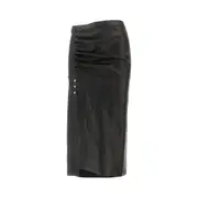 [RABANNE] RABANNE Draped leather midi skirt Woman 40 40 Black