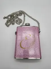 8 oz Pink Stainless Steel Hip Flask for Liquor with 45" steel chain handle