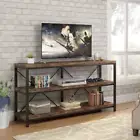 BYBLIGHT Console Tables Wood Metal Shelves Storage Console Table Rustic Brown