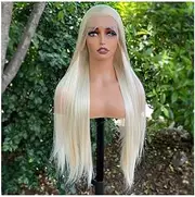 26 inch Long Straight Blonde Wigs,Glueless Pre Plucked Natural Hairline Synthetic 13x4 Lace Front Wigs for Black Women