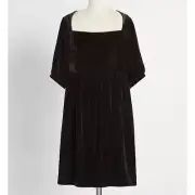 Modcloth Size 14 Black Softly Sumptuous Short Sleeve Velvet Babydoll Dress NWT