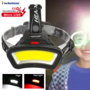 Bright 65000LM COB LED Headlamp USB Rechargeable Headlight Lantern Hunting Lamp