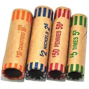 Preformed Coin Wrappers Rolls (128 Assorted) - Quarters, Pennies, Nickels and