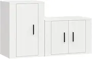 2 Piece TV Cabinet Set White Engineered Wood - Modern TV Stand with Storage Shelves for Living Room, Bedroom | Durable & Space-Saving Design
