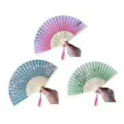 3X Folding Fan Hand Held Chinese Style Silk Bamboo Fans Women Party Dance S4TF