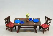 Dollhouse Miniature 1/4 scale dining table and chairs with 2 place settings