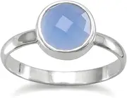 [JewelryWeb] 925 Sterling Silver Faceted 8mm Blue Chalcedony Stackable Ring-Stackable-Ring for Women