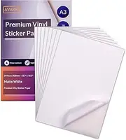 Avarrix Australia Printable Vinyl Sticker Paper for Inkjet Laser Printer, Matte White, 20 Sheets, Waterproof Label Stickers, Printable Vinyl Sheets, Tear Resistant, Quick Dry Vibrant Colours, A3 Size