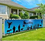 Manger Scene Religious Christmas Yard Signs-Holy Nativity Christmas Banner Large Xmas Yard Sign for Religious Christmas Decoration