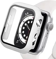 Compatible for Apple Watch Series 7 41mm Case with Built-in Tempered Glass Screen Protector, Ultra Thin Matte Hard PC Protective Cover for iWatch 7 Case,White