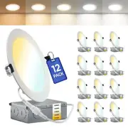 12 Pack 4 Inch LED Recessed Ceiling Light, Dimmable Can, 5CCT Selectable, Ult...