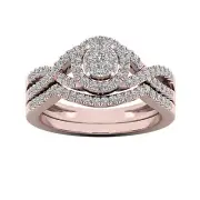 10k Rose Gold Round Cut 0.5Ct Diamond Bridal Set Ring Size 6 Clarity I2