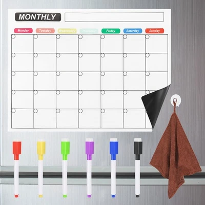 Magnetic Calendar for Fridge, 16"x12" Weekly Monthly Planner, White