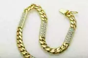 Mens 1Ct Round Cut Moissanite 14K Yellow Gold Plated Cuban Fancy Link Bracelet