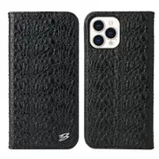 For iPhone 13 Pro Case Crocodile Pattern Genuine Cow Wallet Leather Cover Black