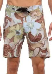 NEW VOLCOM MENS 28 BOARDSHORTS SHORTS Swimsuit Fern Mod Floral Brown Rare