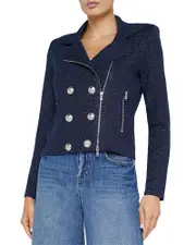 L'Agence Chia Metallic Knit Biker Jacket