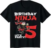 [X.Style] Kids Birthday Ninja 5 Year Old Party 5th for Boys Girls ds929 T-Shirt (S) Black