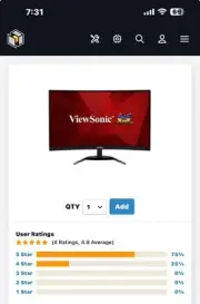 ViewSonic VX2768 2k 27" 165hz Curved Gaming Monitor, Stand Included, Brand New