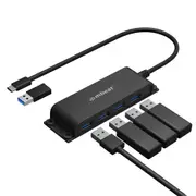 mbeat Mountable 4 Port USB-A & USB-C Adapter Hub - Black