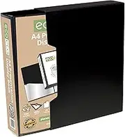 eco-eco A4 Size 50% Recycled 100 Pocket Black Presentation Display Book, Storage Case Portfolio Art Folder with Plastic Sleeves with Black Display Box