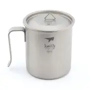 Keith 400ml-650ml Titanium Single Layer Cup With Fixed Handle Camping Mug