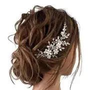 Bride Wedding Hair Comb Pearl Flower Hair Piece Rhinestone Bridal 1 Silver
