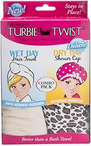 Turbie Twist Super Absorbent Hair Towel & Dry Day Shower Cap Combo, Microfiber Hair Towel & Hair Drying Cap Set, Turbie Twist Women Hair Towel & Wrap